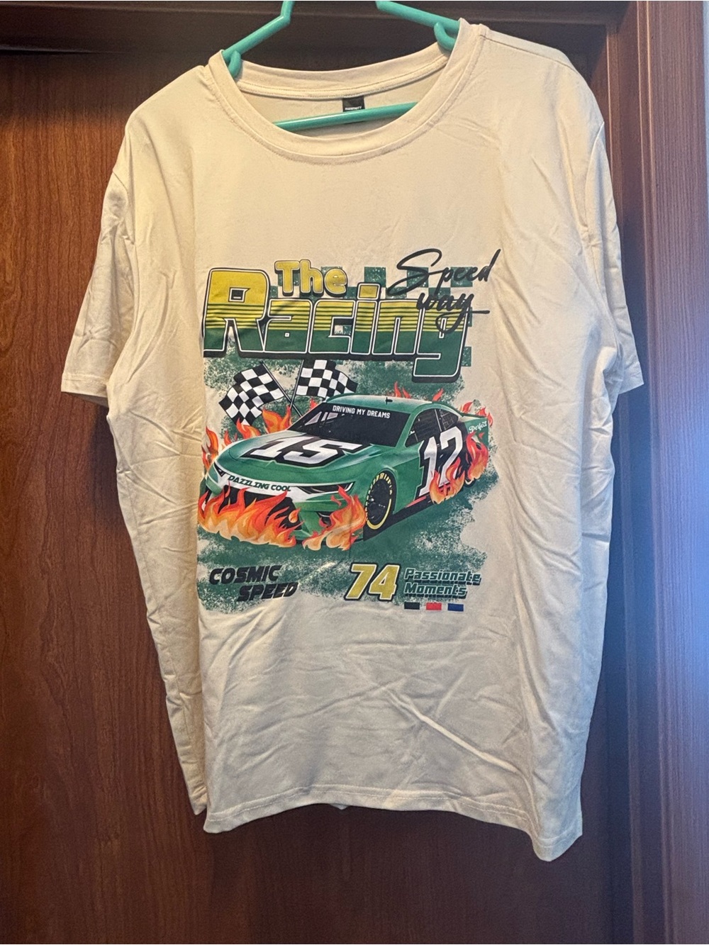 Men's Racing Graphic Tee - White with Green Print